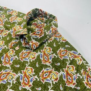 Alan Flusser XL Bold Paisley Statement Shirt Green Cotton